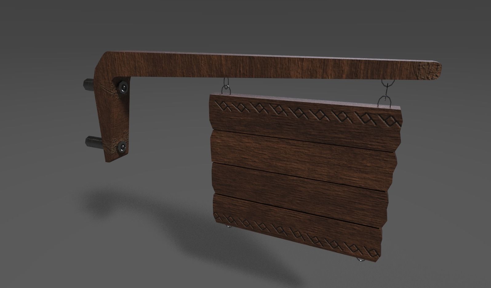Wooden Hanging Sign Low-poly 3D model_0