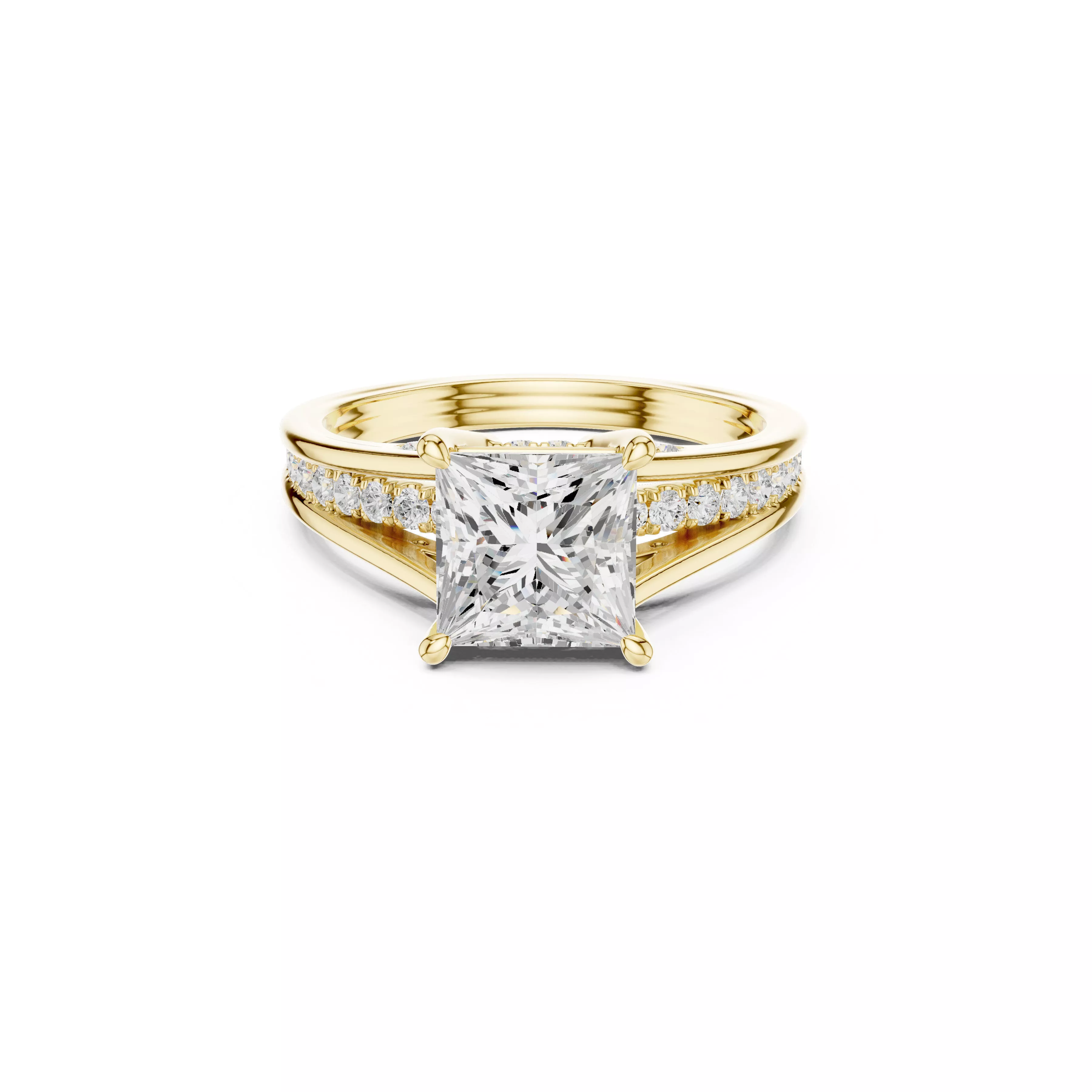 Princess Cut Split Shank Diamond Engagement Ring CAD 3D print model