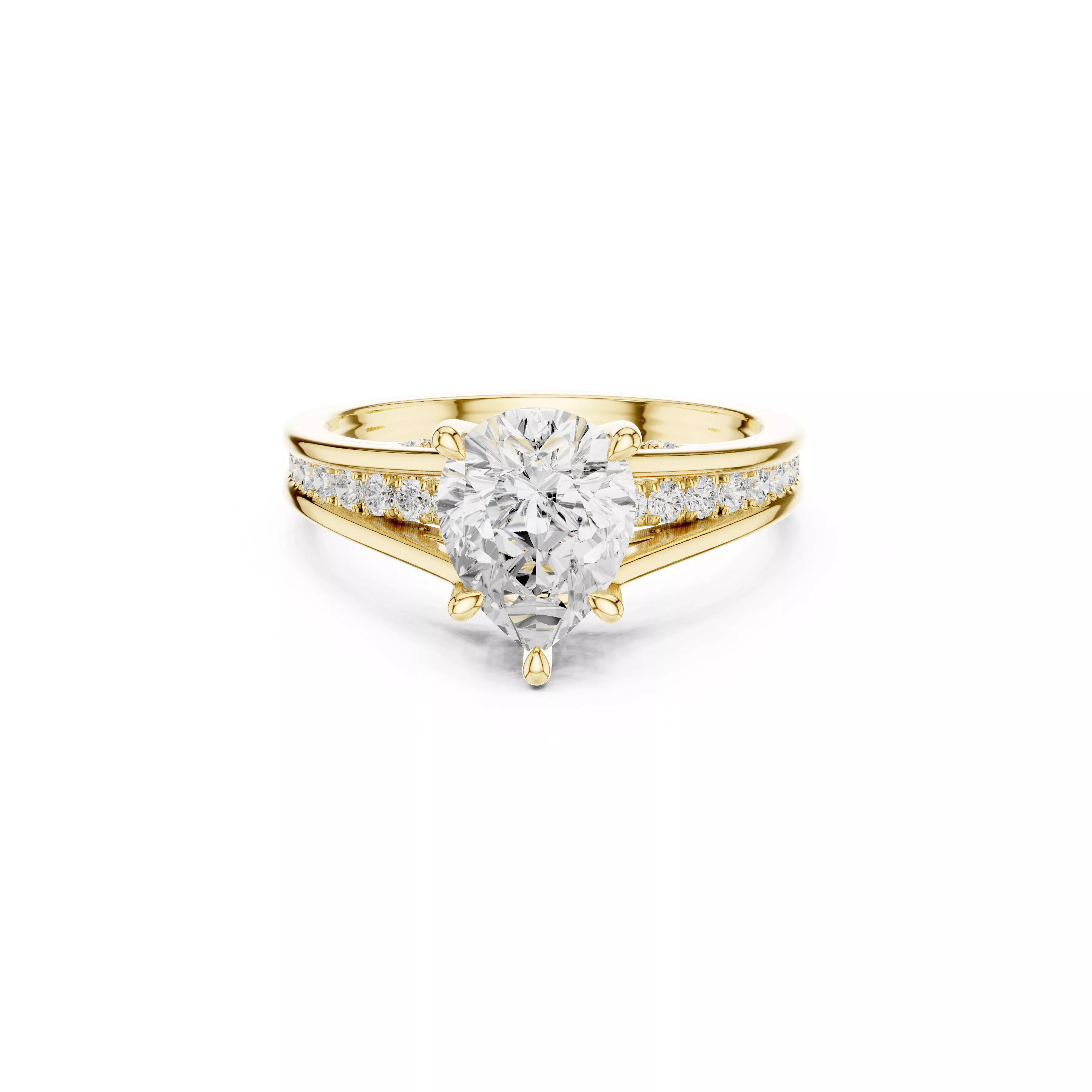 Pear Solitaire Split Shank Diamond Engagement Ring CAD 3D print model