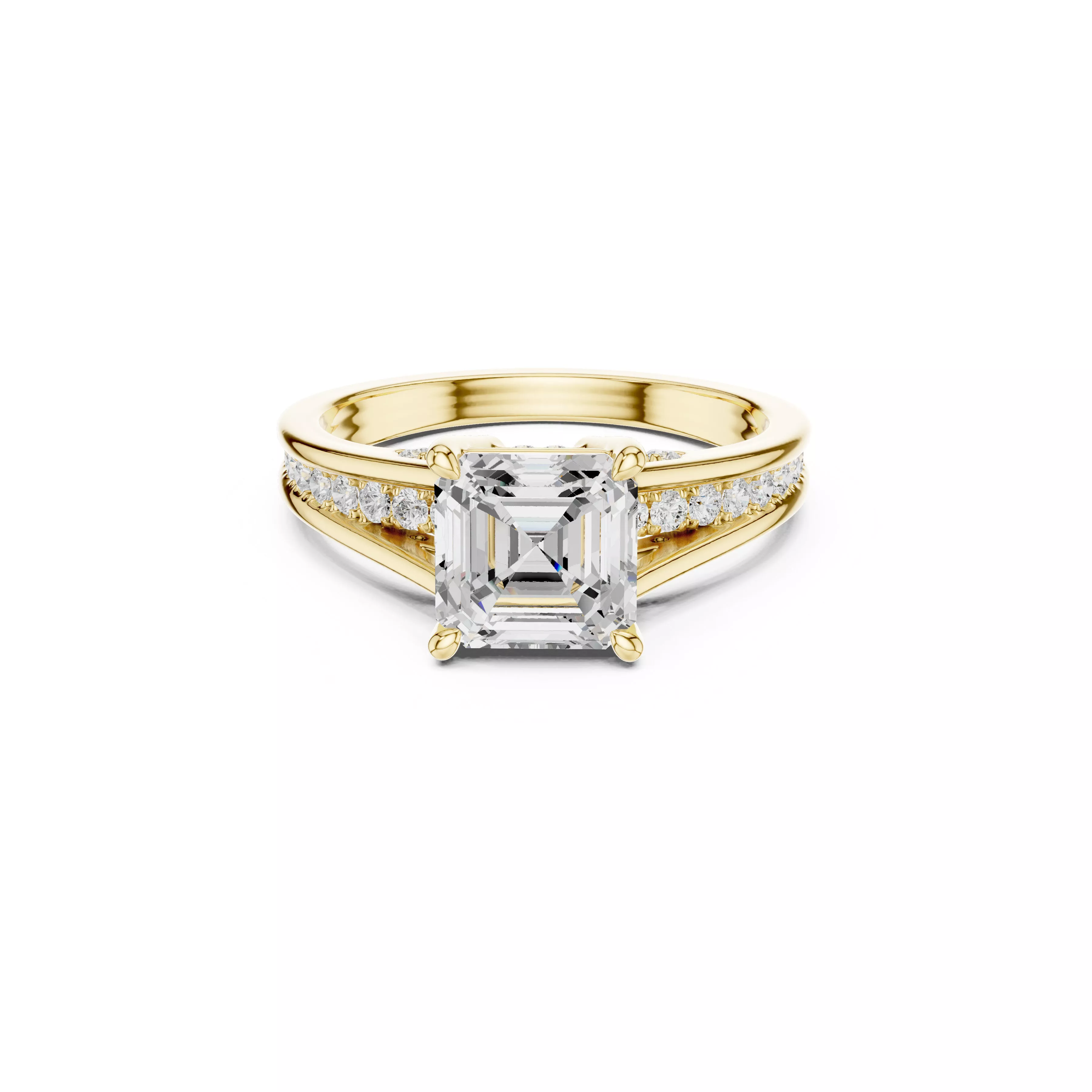 Asscher Cut Split Shank Diamond Engagement Ring CAD 3D print model