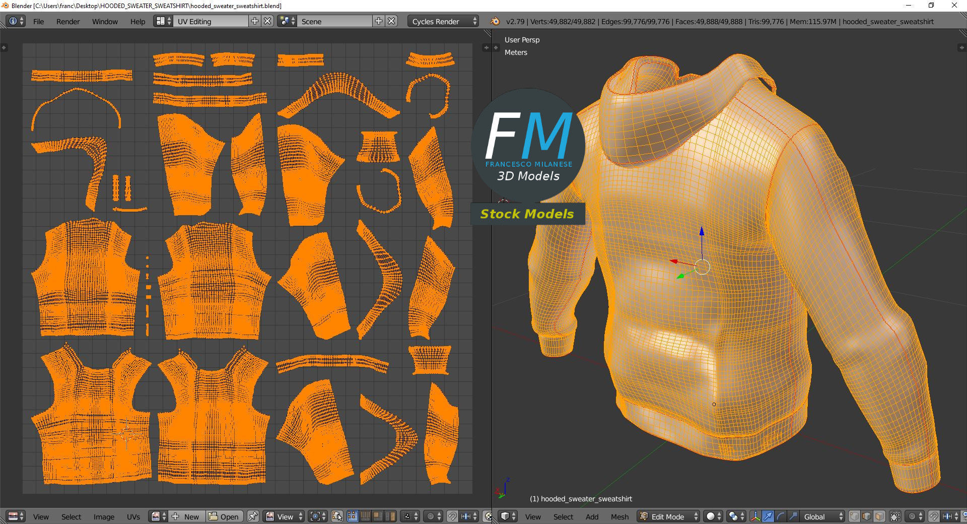 Hooded sweater sweatshirt 3D model_15