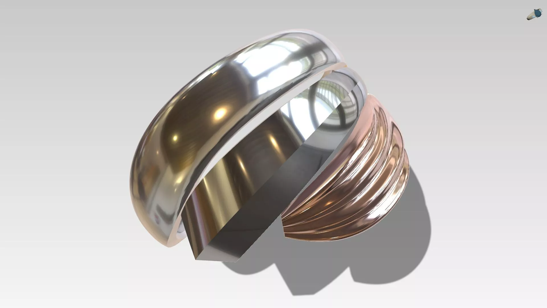 Modern Geometric Ring 3D Model Ribbed Shell Two Tone Band 3D print model
