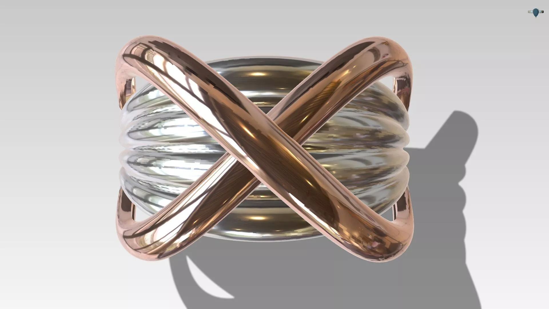 Modern X Crossover Ring 3D Model Ribbed Dome Statement Band 3D print model
