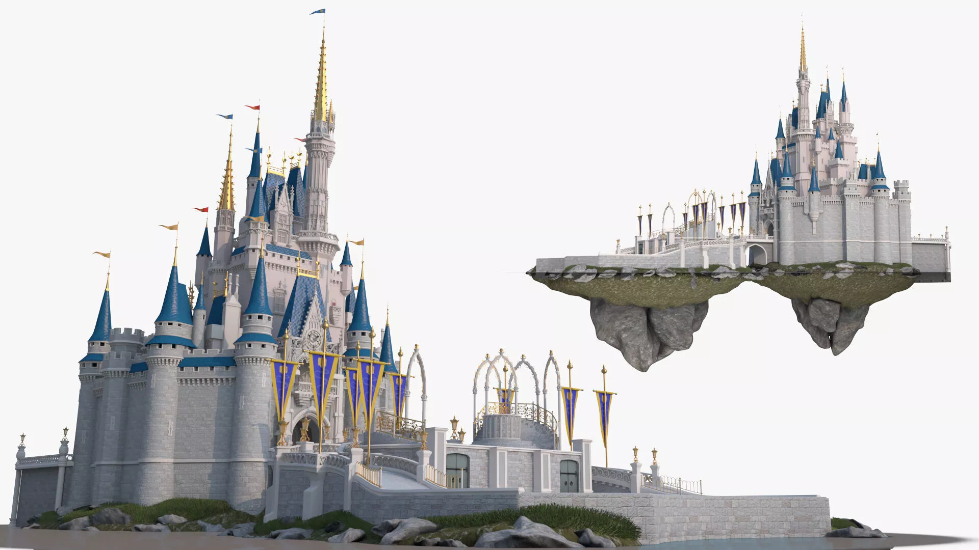Fantasy Castle with Courtyard Fur 3D model