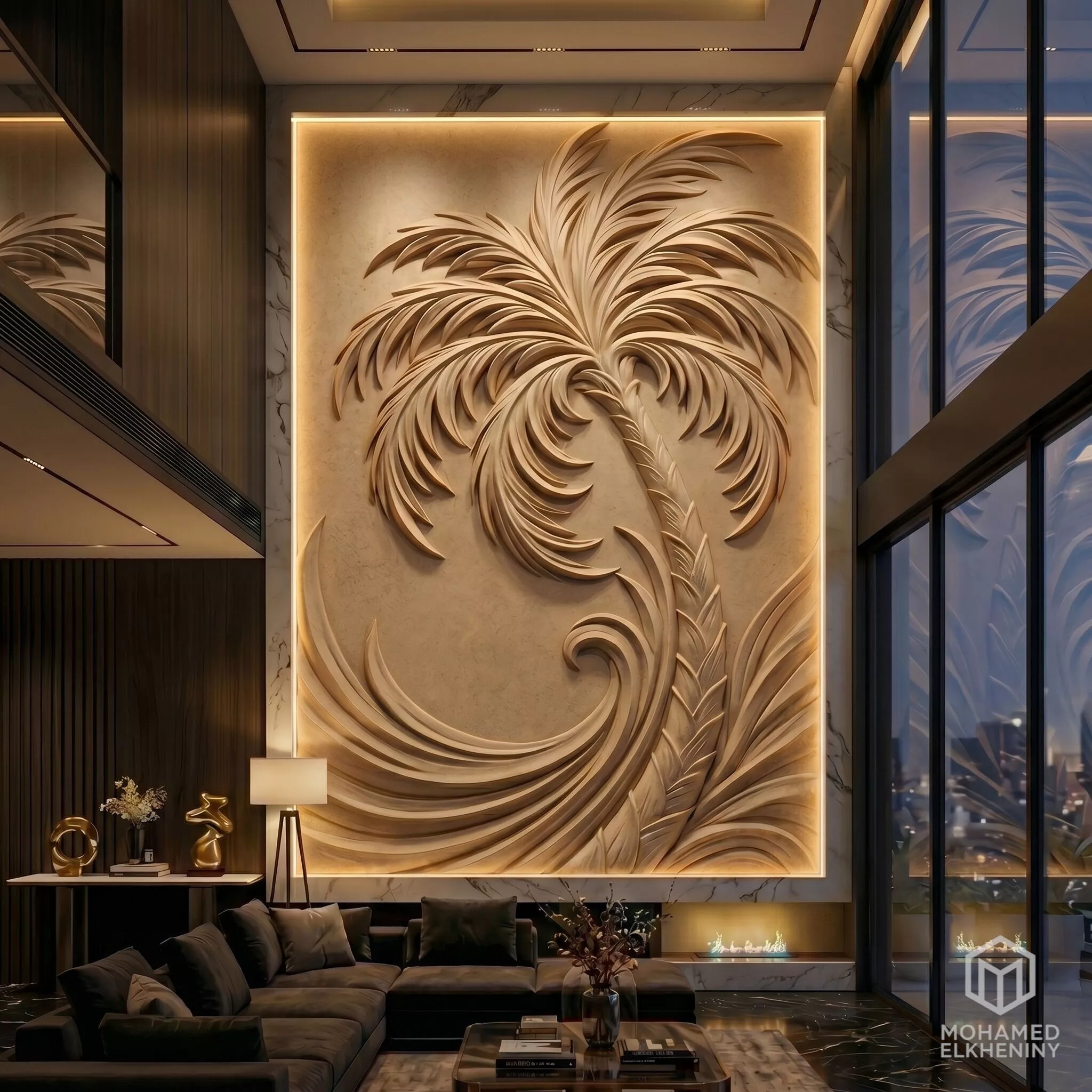 Tropical Palm Tree wall decor Relief STL Mural CNC 456 3D model