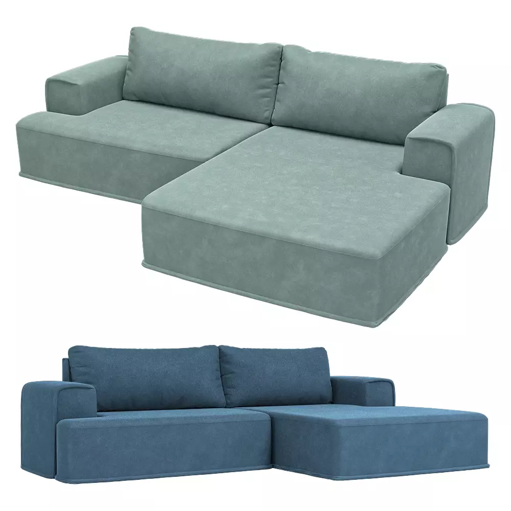 3-seater fixed sofa with a daybed Ruffo 1 Low-poly 3D model