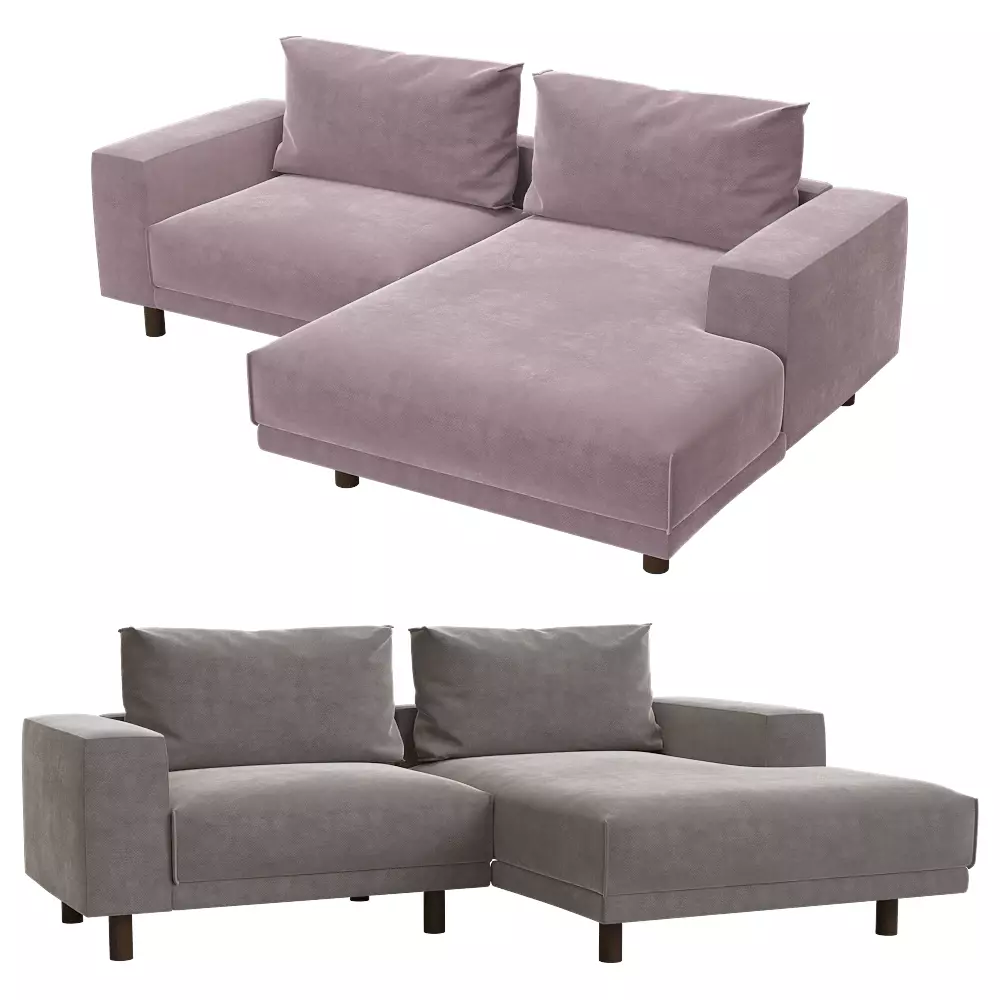 3-seater fixed sofa with a daybed Fran Low-poly 3D model