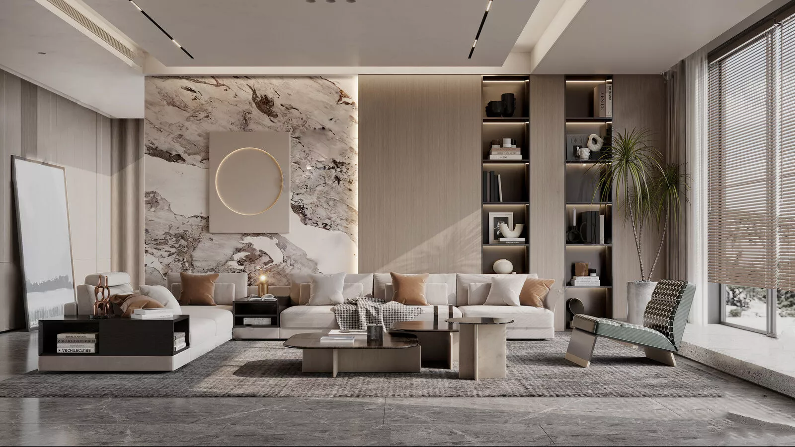 Modern Luxury Living Room Marble Accent Wall Modular Sofa 3D model
