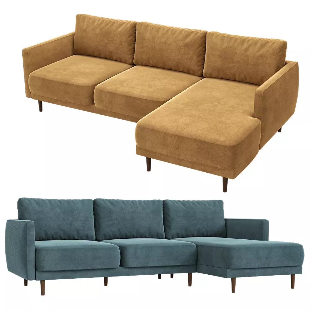 4-seater fixed sofa with a daybed Rene Low-poly 3D model