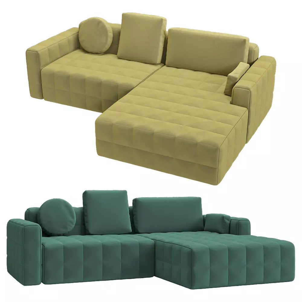 4-seater fixed sofa with a daybed Block Low-poly 3D model