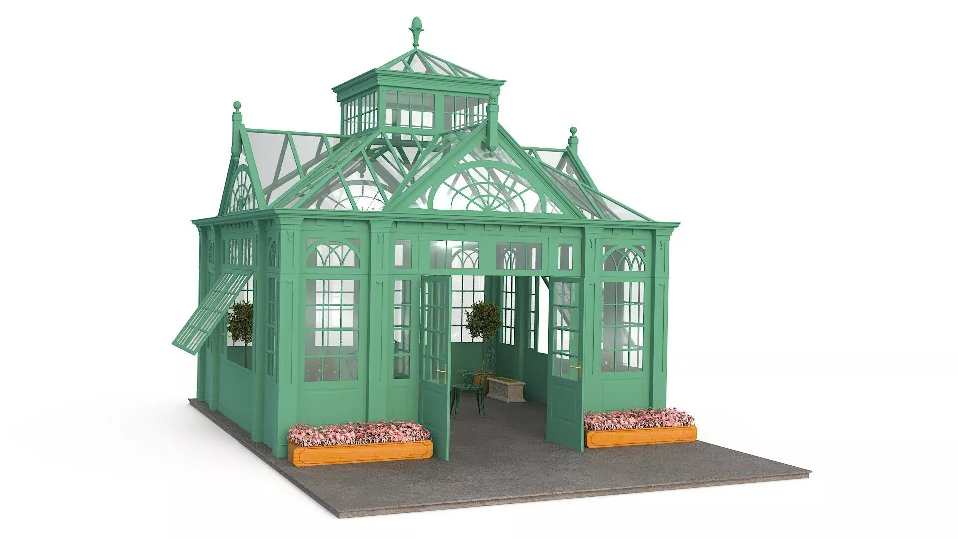 Outdoor Greenhouse with Plants and Garden Furniture 3D model