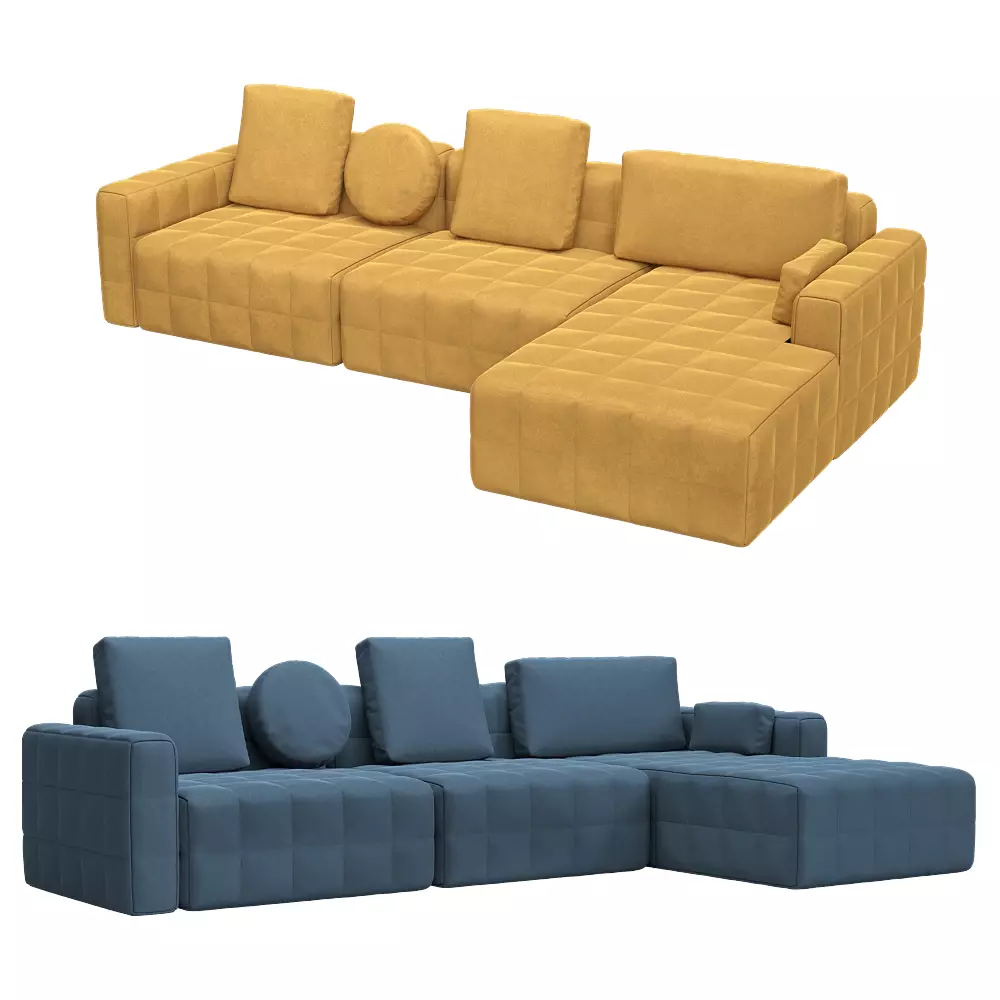 4-seater fixed sofa with a daybed Block Low-poly 3D model