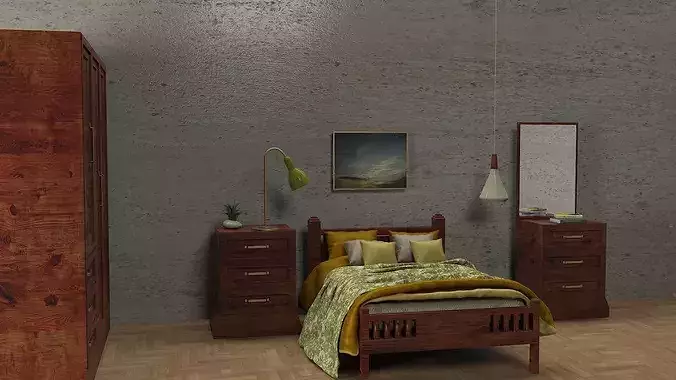Traditional Bedroom Furniture Collection 3D model 6