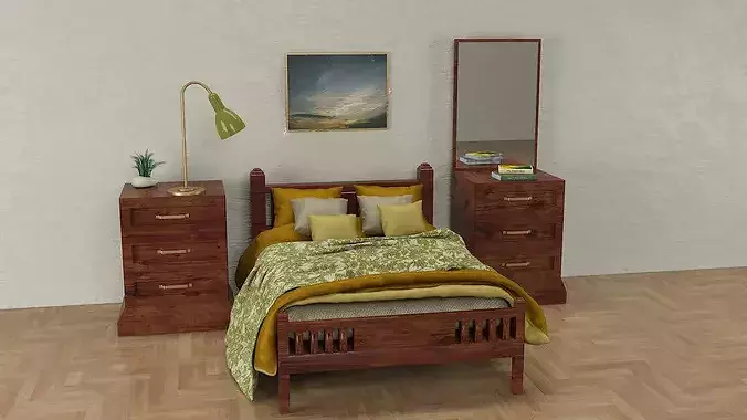 Traditional Bedroom Furniture Collection 3D model 2