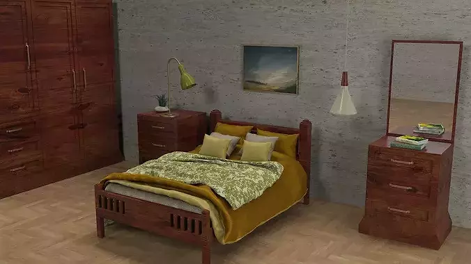 Traditional Bedroom Furniture Collection 3D model 5