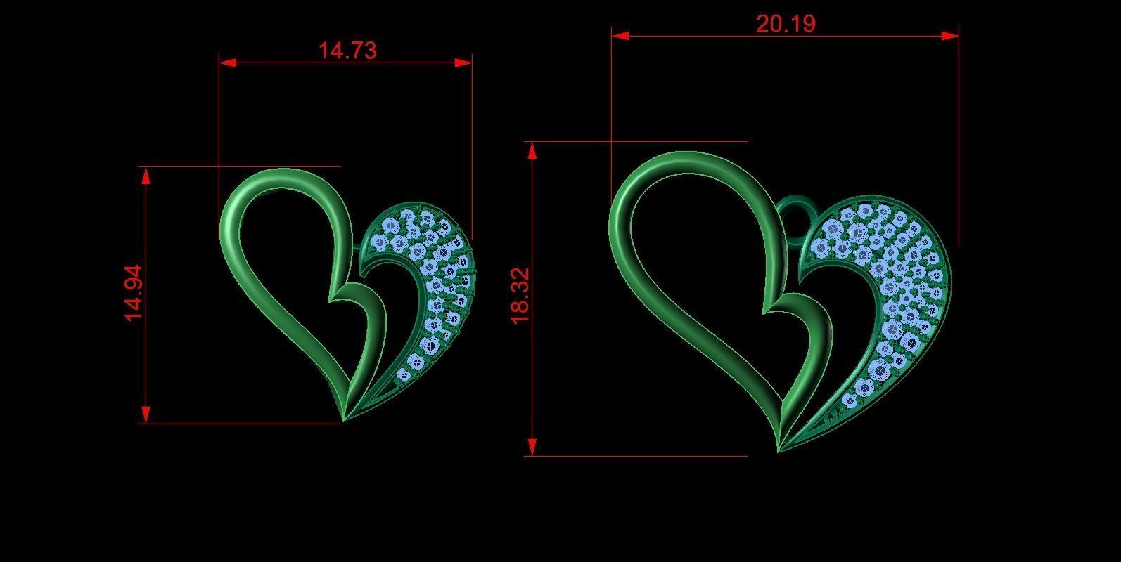 PN1689 heart shaped jewelry set with diamonds 3D print model_1