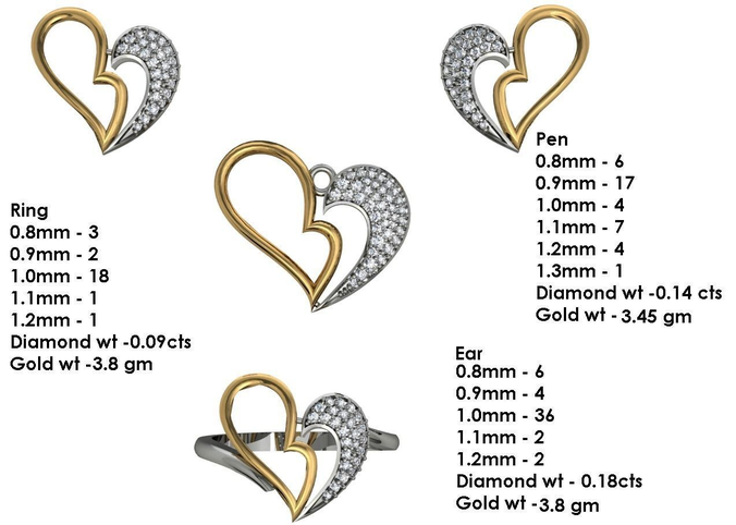 PN1689 heart shaped jewelry set with diamonds