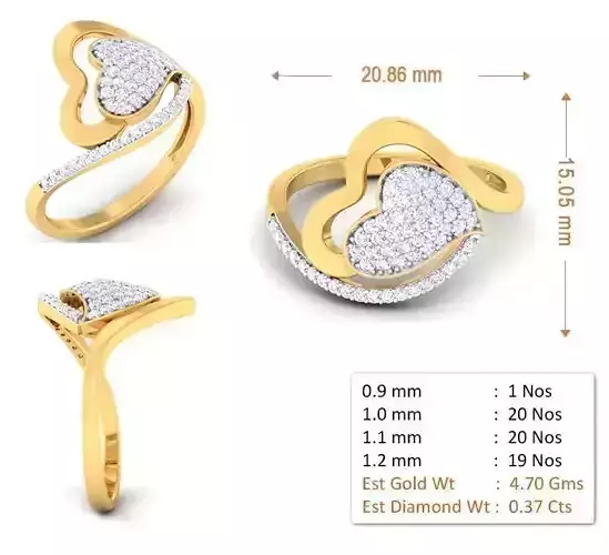 RN5320 heart shaped diamond ring gold 3D print model