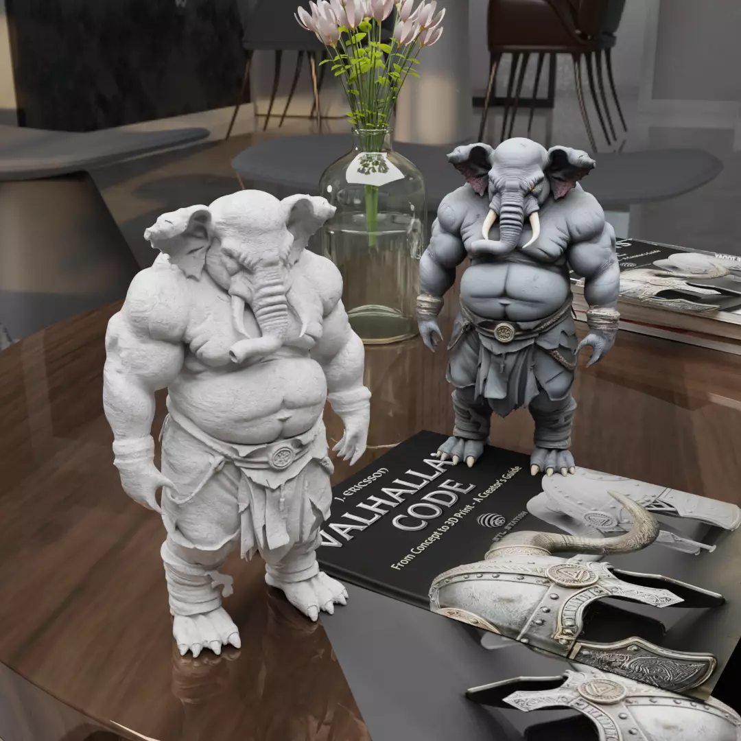 Humanoid Elephant Warrior Fantasy Elephant Fighter Muscular 3D print model