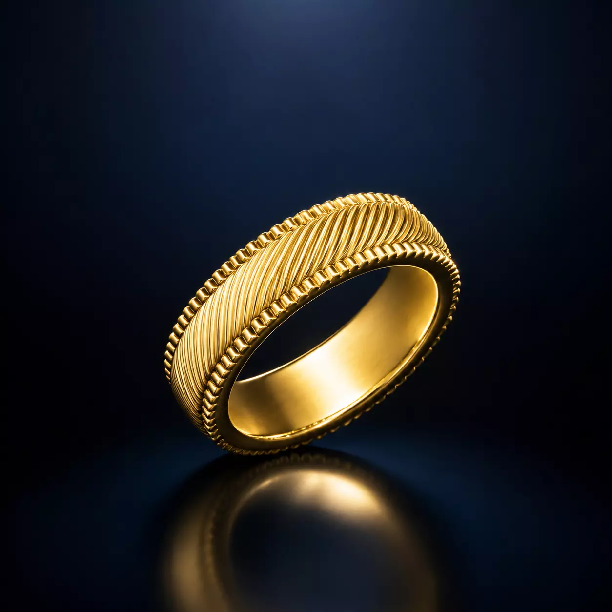 Golden Ribbed Band Elegant Textured Ring 3D print model