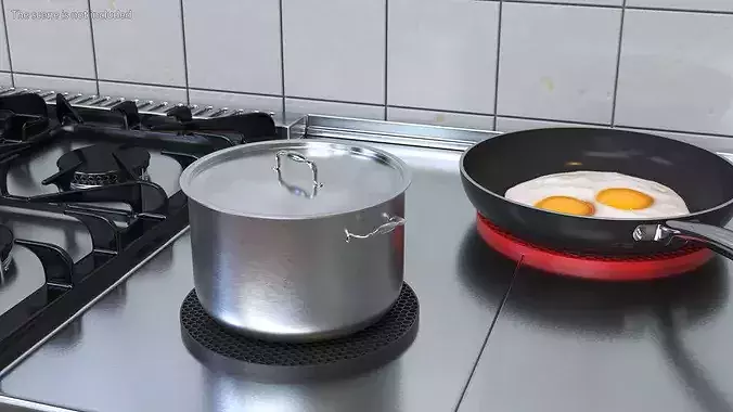 Stainless Steel Pot on Heat-Resistant Silicone Mat 3D model 2