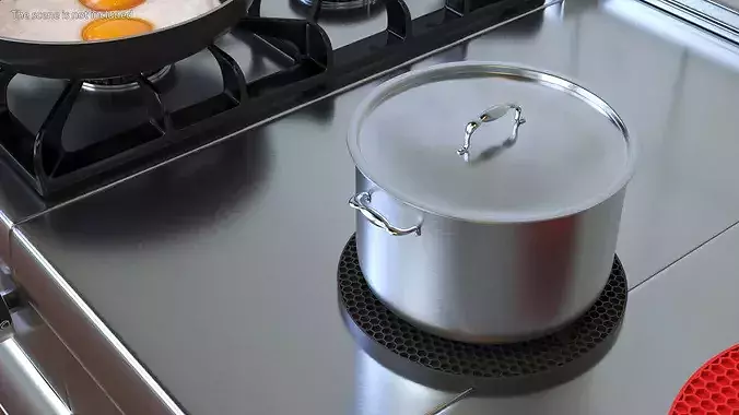 Stainless Steel Pot on Heat-Resistant Silicone Mat 3D model 3