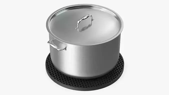 Stainless Steel Pot on Heat-Resistant Silicone Mat 3D model