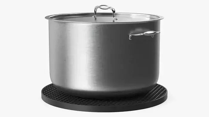 Stainless Steel Pot on Heat-Resistant Silicone Mat 3D model 6