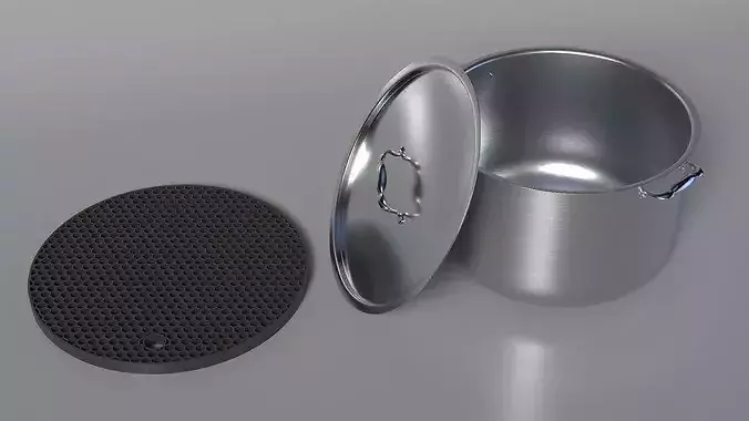 Stainless Steel Pot on Heat-Resistant Silicone Mat 3D model 4