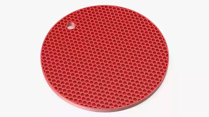 Hex Pattern Silicone Trivet Red 3D model 2
