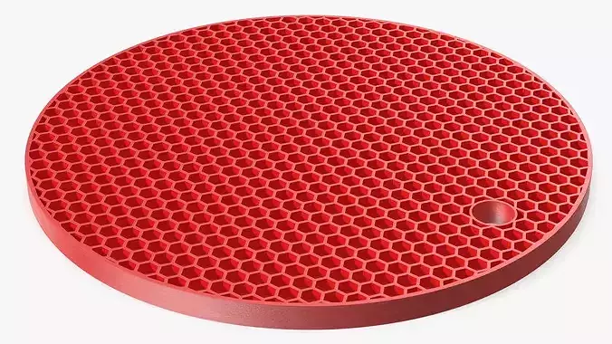 Hex Pattern Silicone Trivet Red 3D model 6