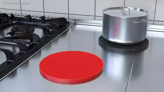 Hex Pattern Silicone Trivet Red 3D model 3