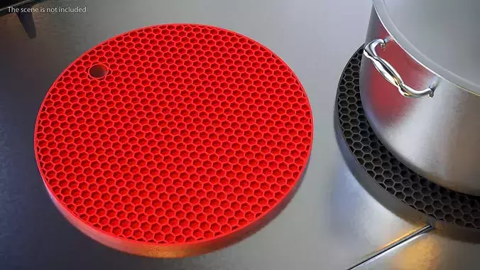 Hex Pattern Silicone Trivet Red 3D model 4