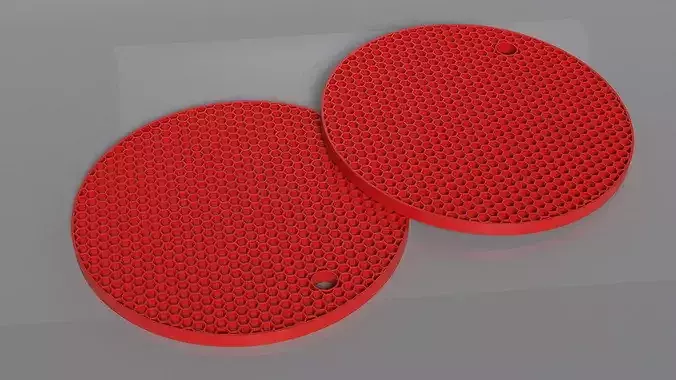 Hex Pattern Silicone Trivet Red 3D model 5