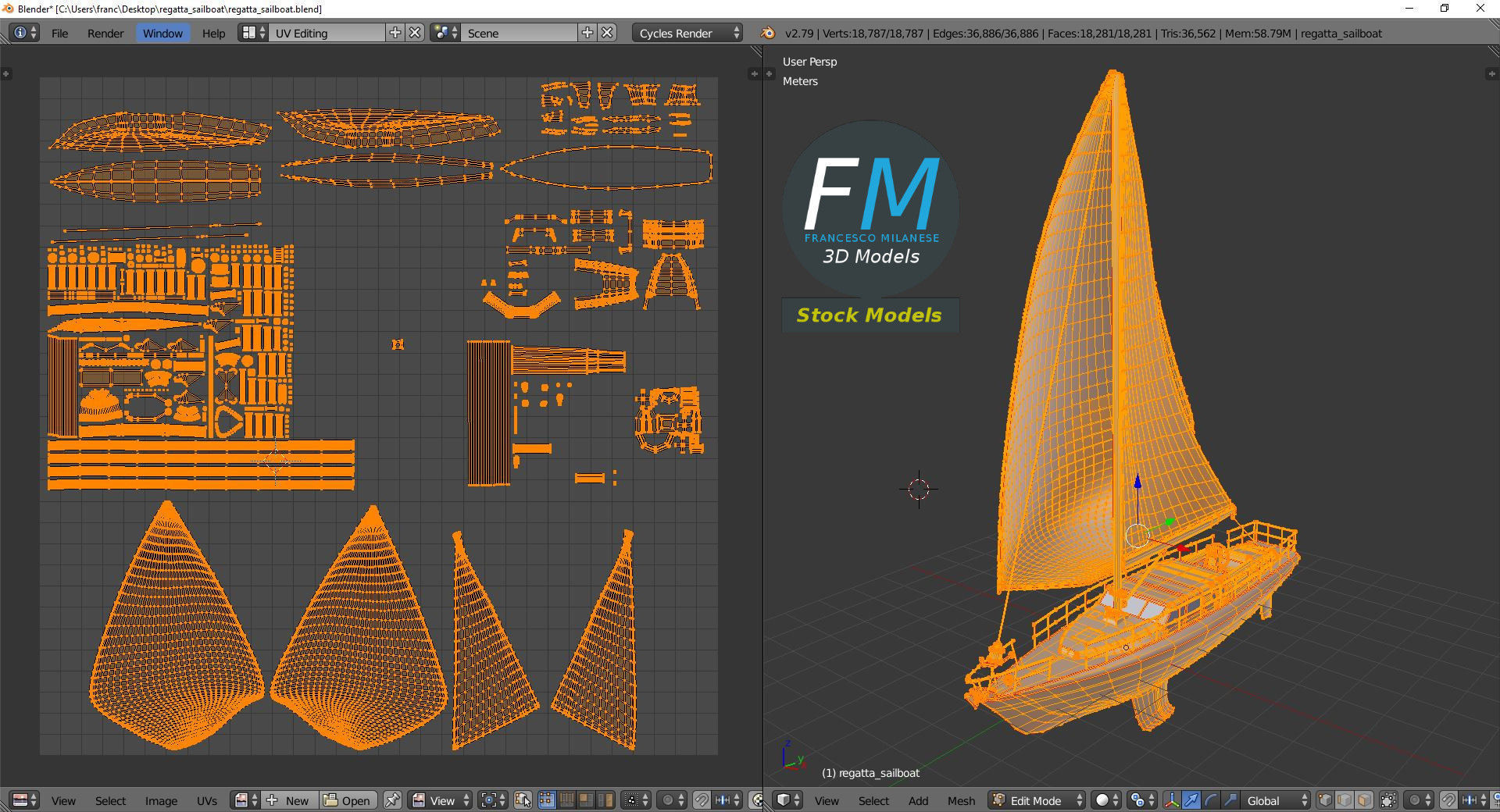 Regatta sailboat 3D model_10