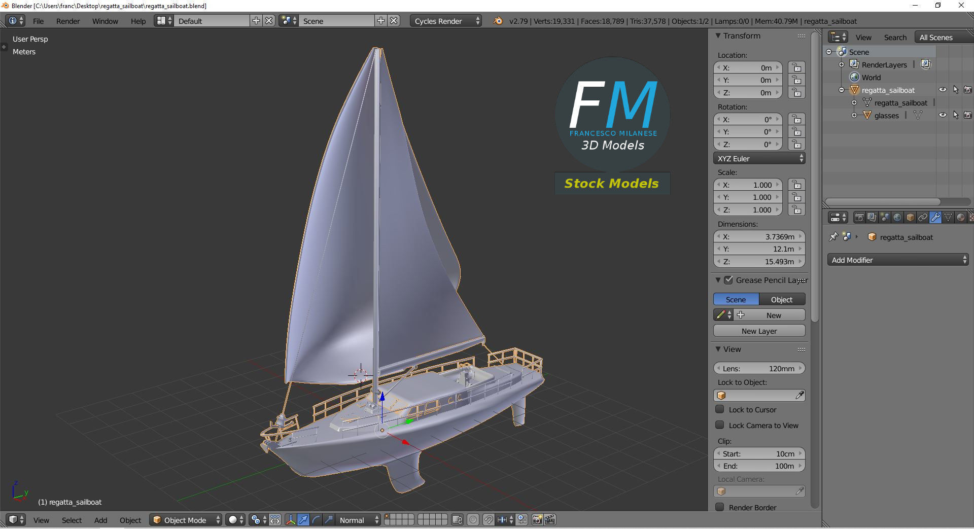 Regatta sailboat 3D model_9