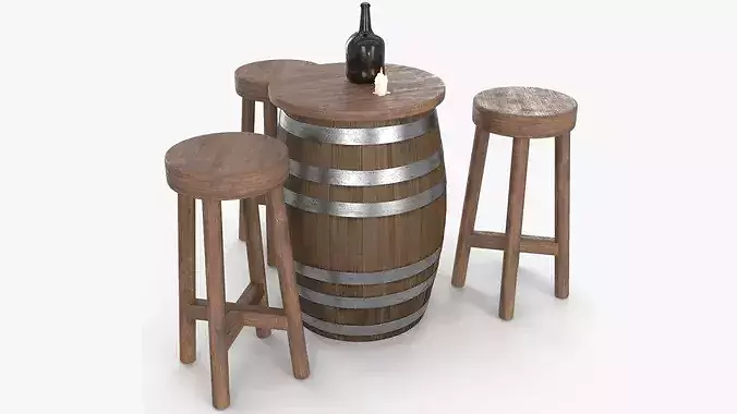 Barrel Table with Stools 3D model