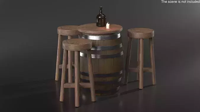 Barrel Table with Stools 3D model 5