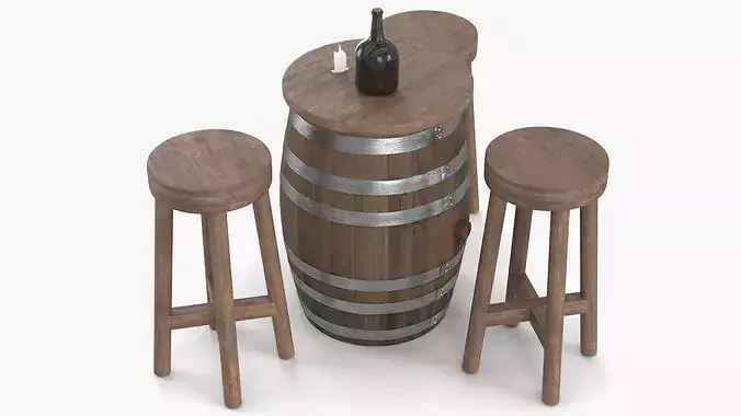 Barrel Table with Stools 3D model 7