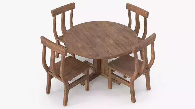 Round Table with Chairs 3D model 4