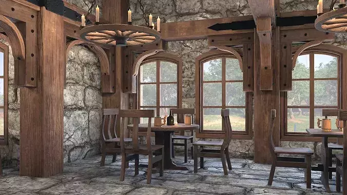 Round Table with Chairs 3D model