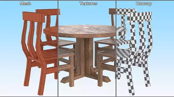 Round Table with Chairs 3D model 7