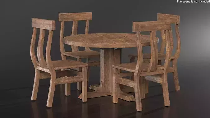 Round Table with Chairs 3D model 2
