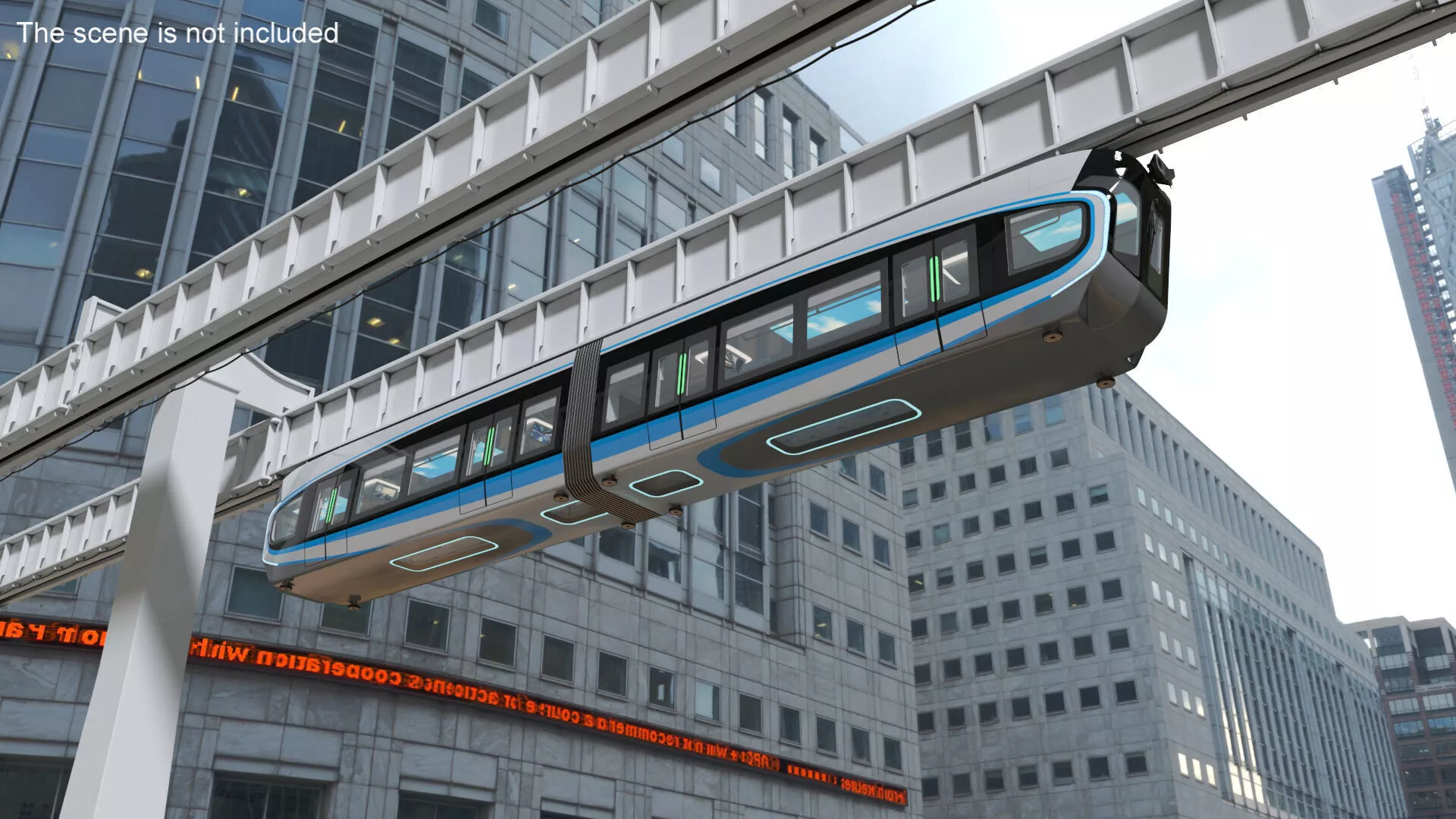 Suspended Monorail with Train Rigged for Cinema 4D 3D model