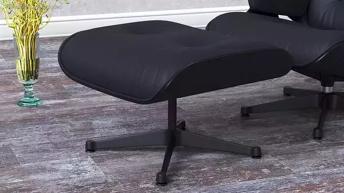 Ottoman for Lounge Chair Black 3D model 3