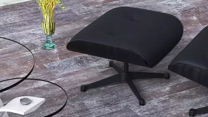 Ottoman for Lounge Chair Black 3D model 4