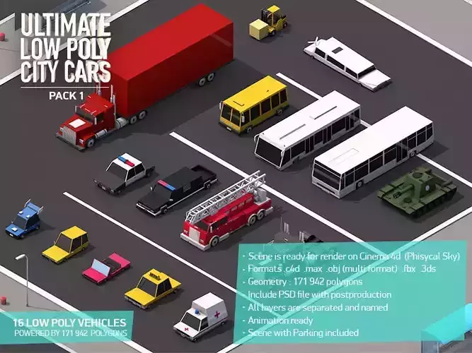 Ultimate Low Poly City Cars Pack