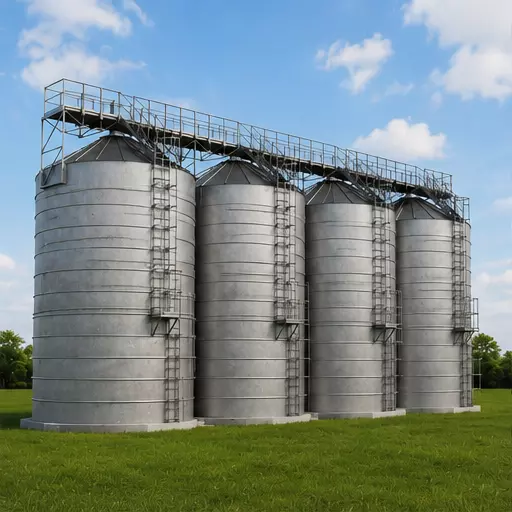 Industrial Grain Storage Silos Low-poly 3D model