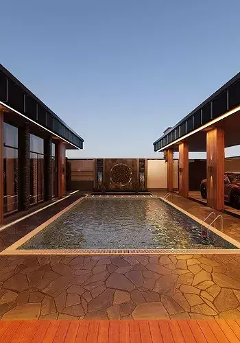 Modern Luxury Exterior Courtyard with Swimming Pool 3D model 5
