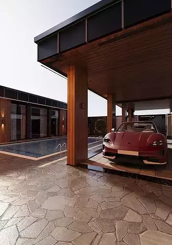Modern Luxury Exterior Courtyard with Swimming Pool 3D model 4